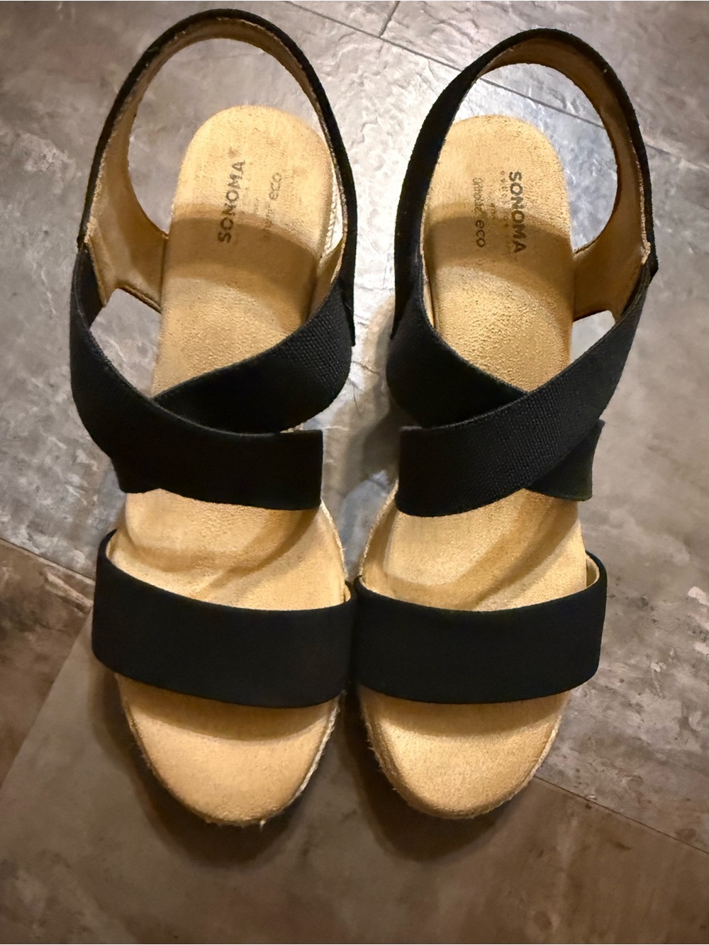 SONOMA Black Elastic Strap Wedge Sandals